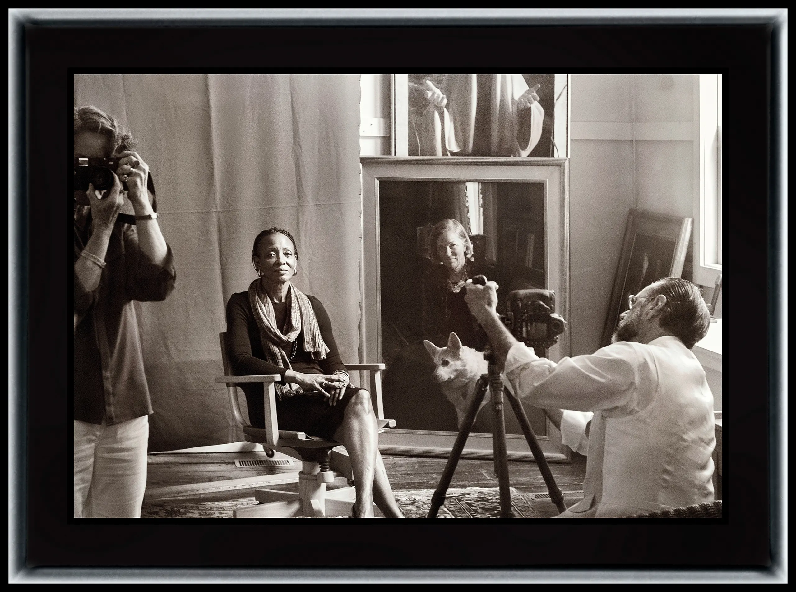 Subject of portrait painting having her picture taken in the Prosperi studio