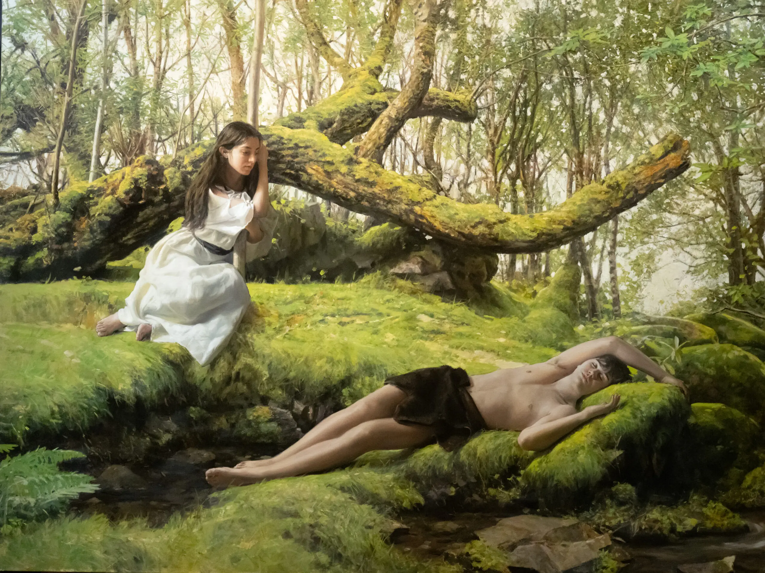 Echo and Narcissus in a mossy landscape