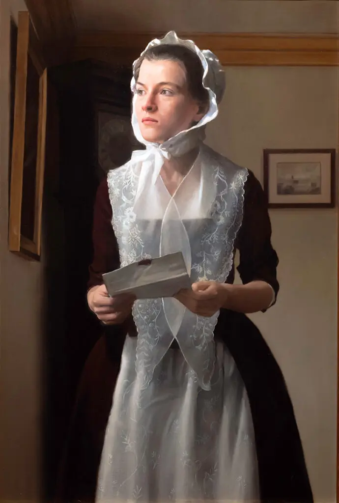 Abigail Adams holding a letter from John Adams