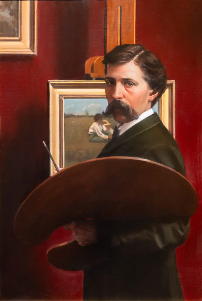 Winslow Homer painting in his studio