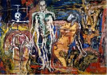 Abstract image of man and outlined figures in the background