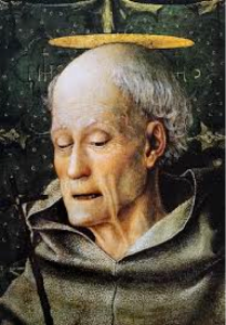 Bust of elderly man wearing dark robes