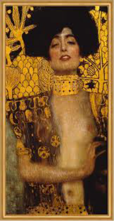 Nude woman wearing gold jewelry